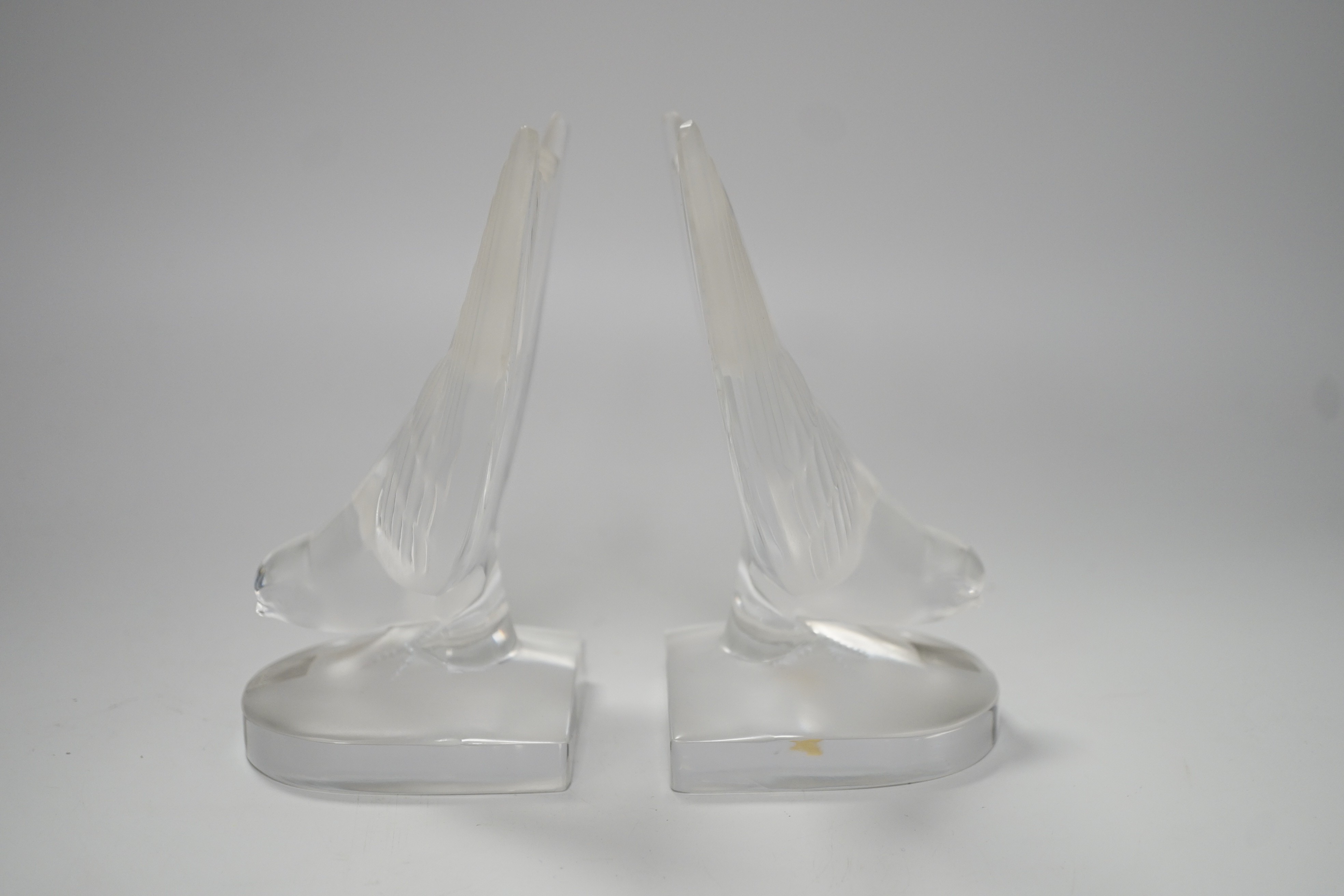 A pair of Lalique ‘Hirondelle’ glass bookends, 16cm high